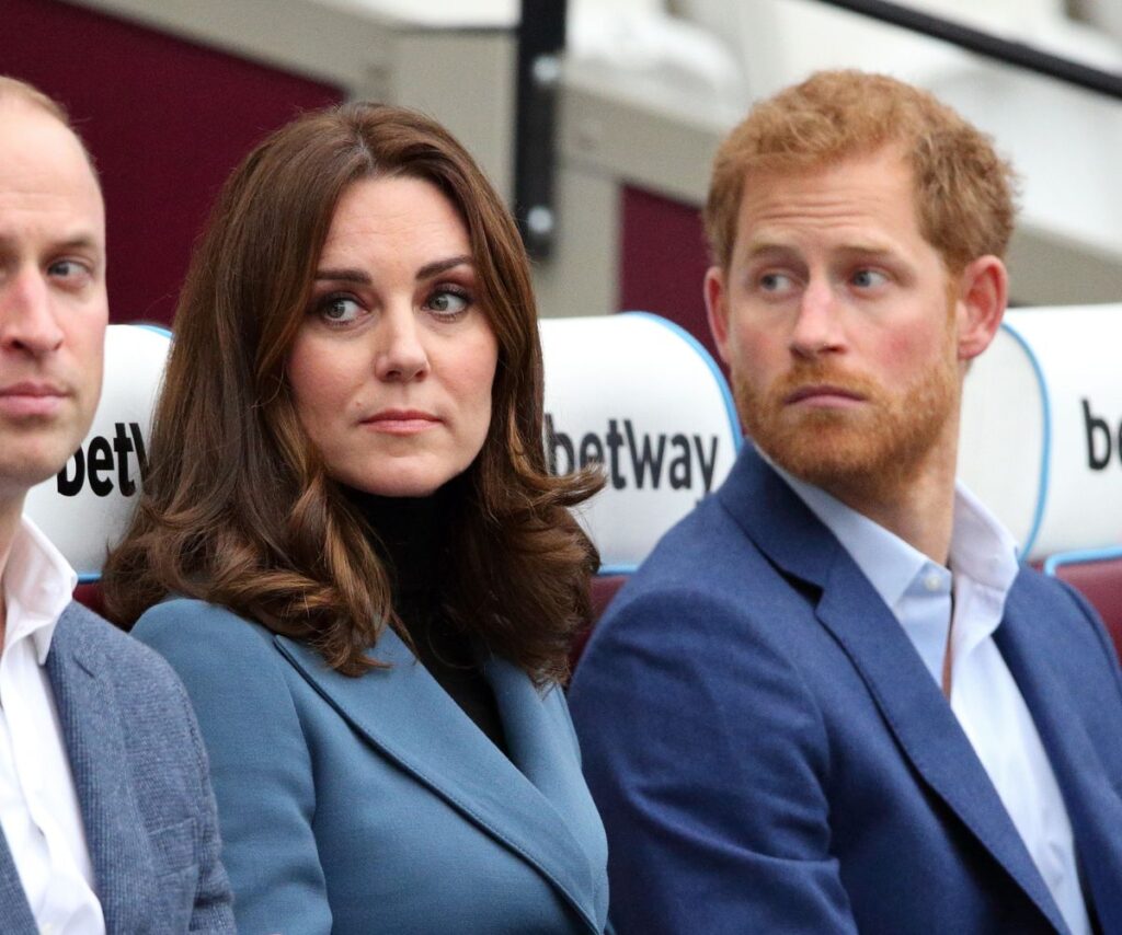 Prince Harry and Kate Middleton together looking pensive.