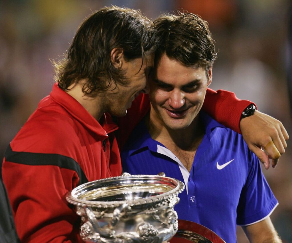 Roger Federer and Rafael Nadal at the 2009 Australian Open.