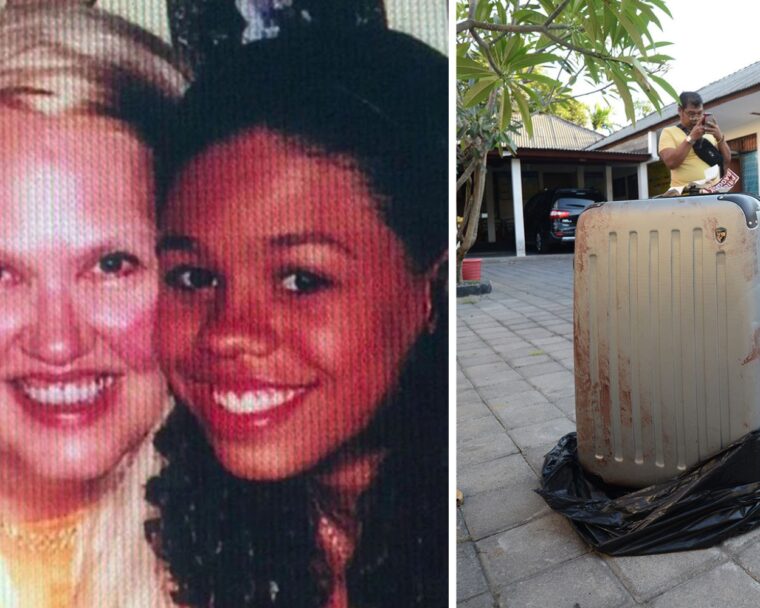 'Suitcase Killer' Heather Mack pictured with her mother Sheila von Weise-Mack and the bloody suitcase where her body was found