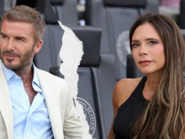 torn image of the Beckhams sitting beside each other