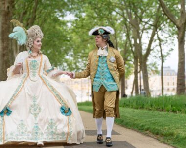 Amber Lyster The Princess of Perth wears regency era gown with her partner Chris