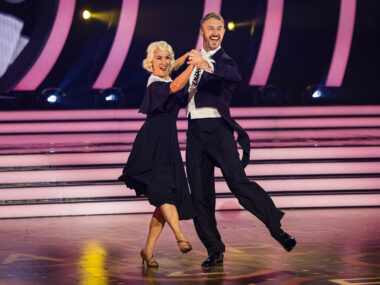 Lisa McCune dances with her partner in Dancing With The Stars