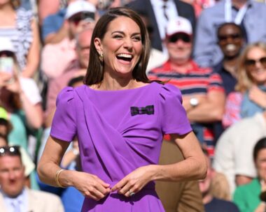 Catherine, Princess of Wales is beaming with happiness in a purple dress at Wimbledon