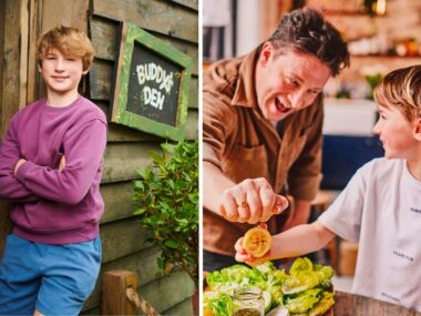 Jamie Oliver cooking with his son Buddy Oliver.