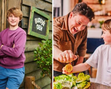 Jamie Oliver cooking with his son Buddy Oliver.