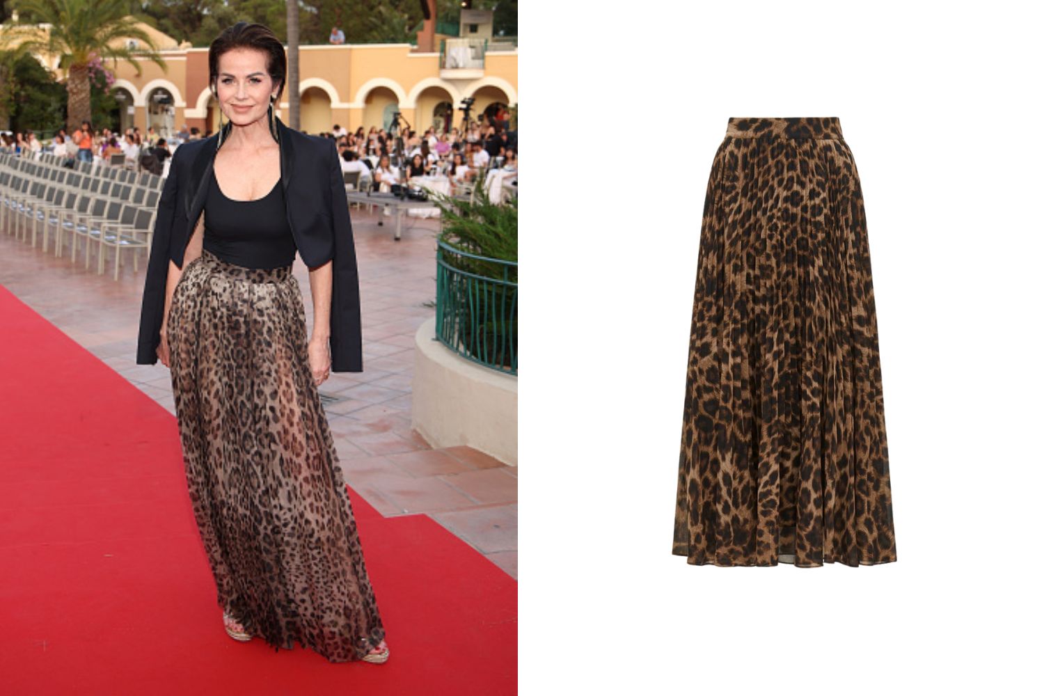 Chantal Scuito wearing leopard print skirt and get the look FOrever New skirt next to her