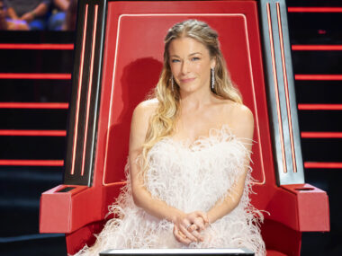 LeAnn sits in the famous spinning red chair from The Voice Australia