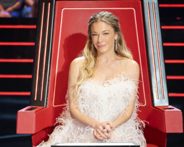 LeAnn sits in the famous spinning red chair from The Voice Australia