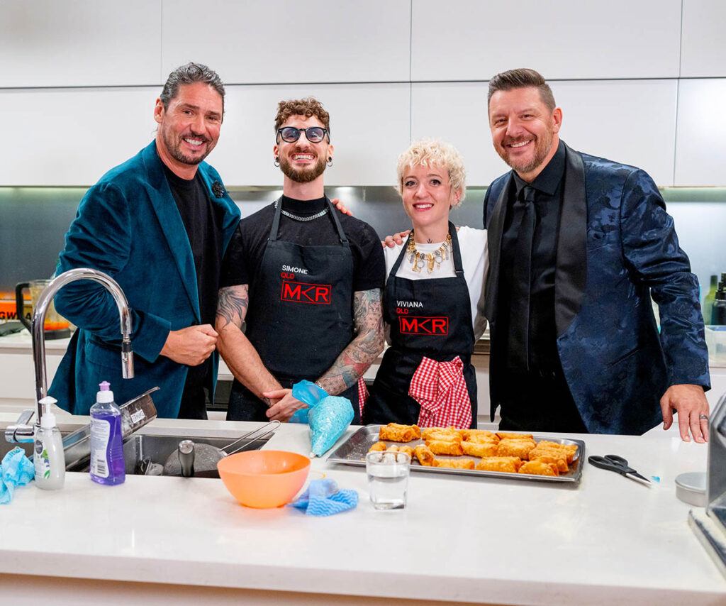 MKR contestants Simone and Viviana pose with Colin and Manu.