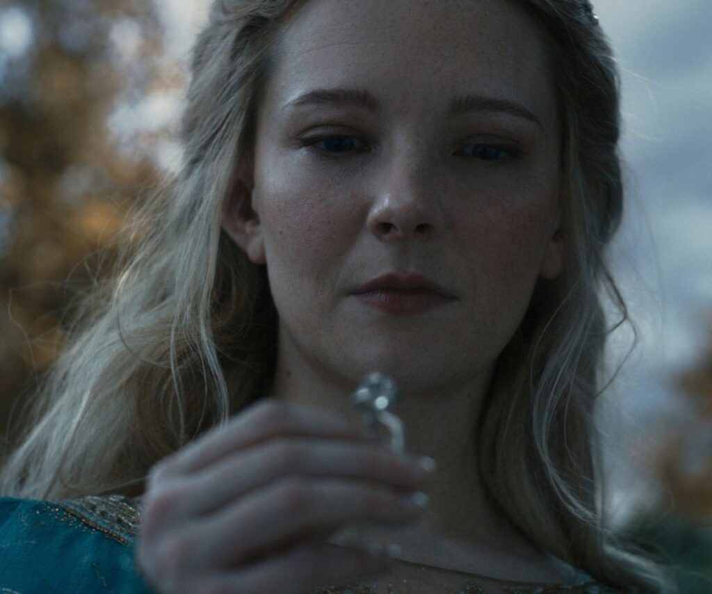 Morfydd Clark as Galadriel in The Lord of the Rings: The Rings of Power.