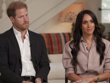 Prince Harry and Meghan Markle appear on an interview about their new The Parents' Project, they look nice, Harry in a suit and Meghan in a collared top