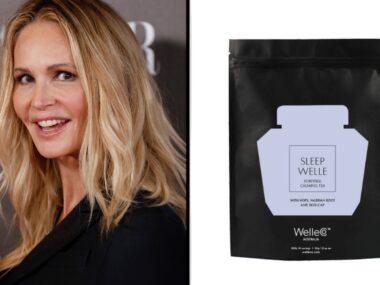 Elle Macpherson and sachet of tea