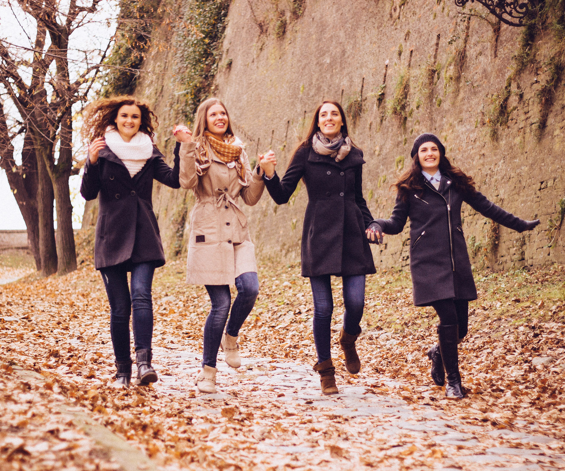 Happy women walking together