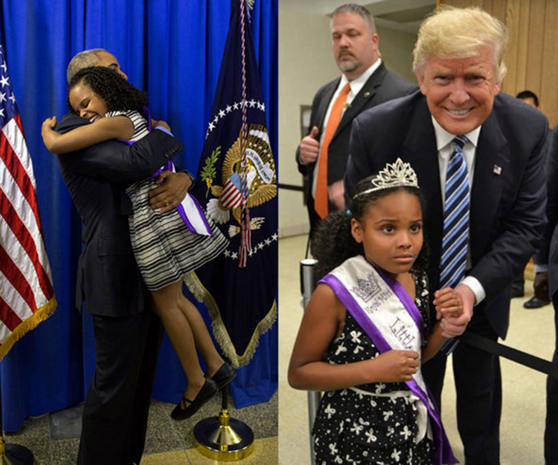 One litle girl, two very different reactions to meeting Obama, then Trump