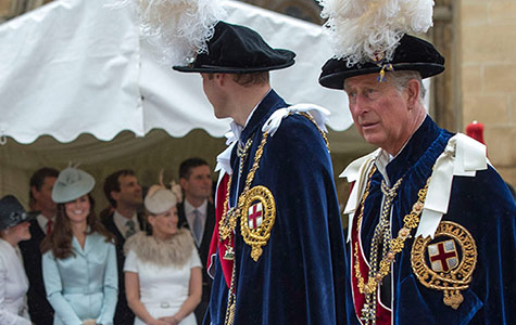 Duchess Catherine smiles at Prince William during royal procession